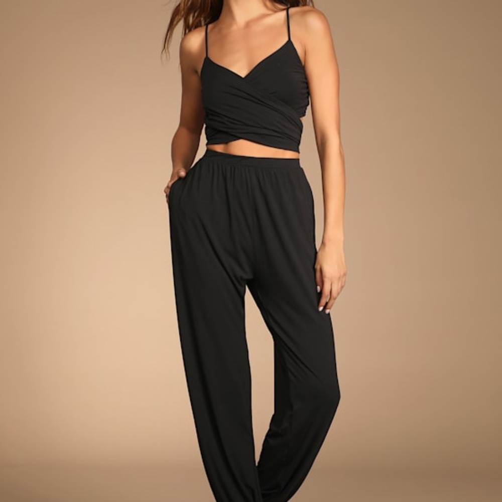 Lulus Doin' It Right Black Wrap Two-piece Jumpsuit - Size XS